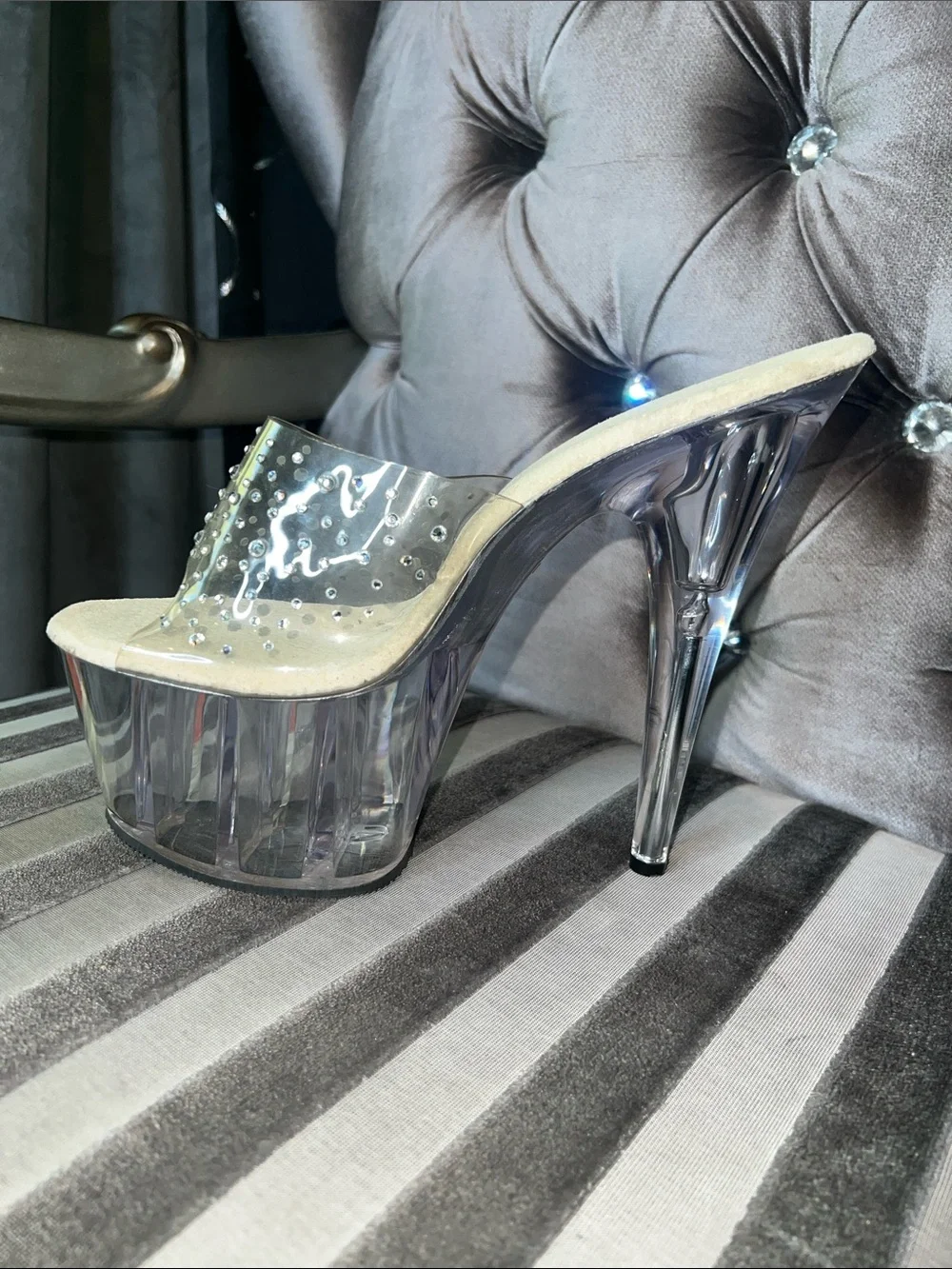 ✨ Pleaser Crystal Enclave: Rhinestone Platform Slides - Size 11 ✨ - Picture 2 of 8